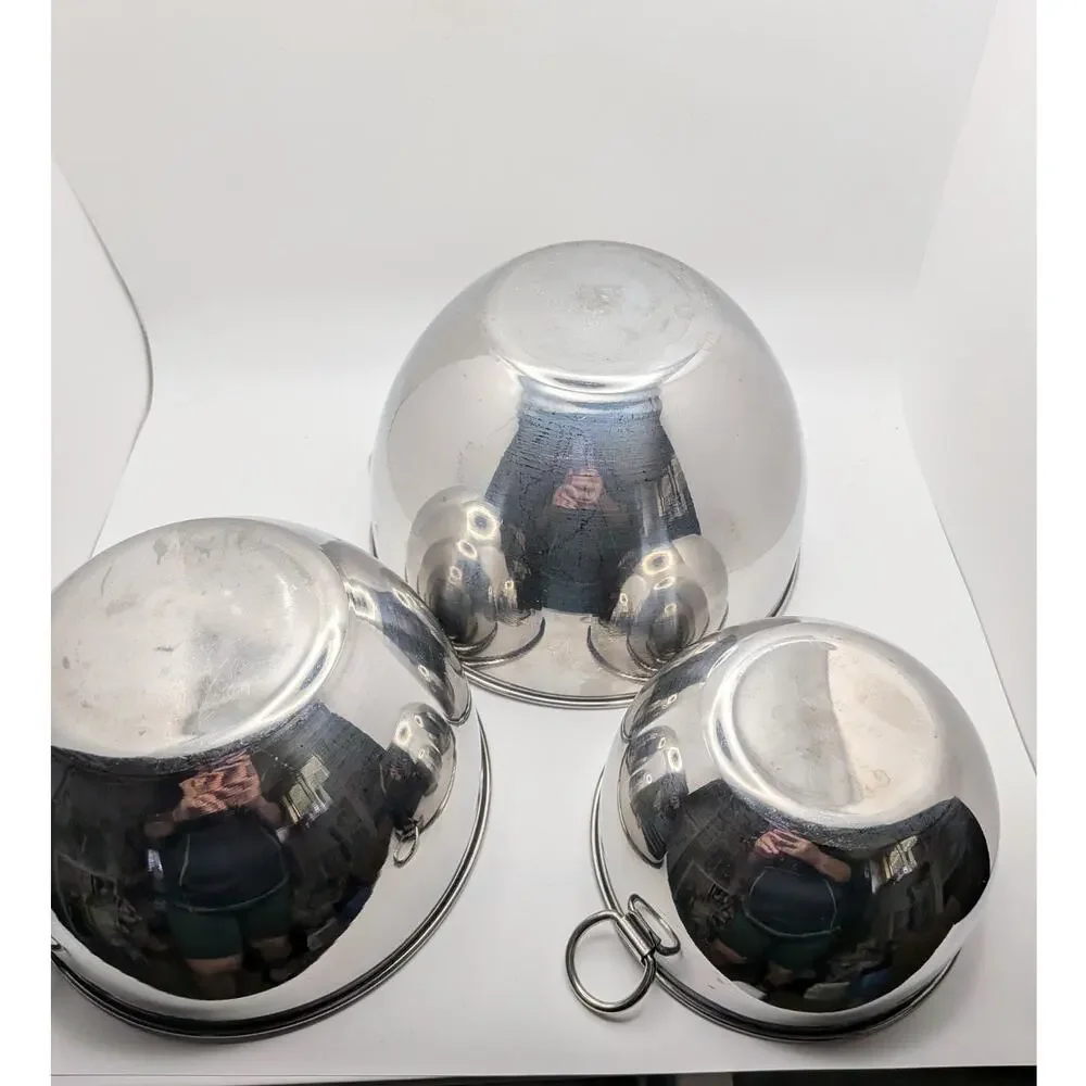 REVERE WARE 1801 Stainless Steel Nesting Mixing Bowls Set 3 Korea Ring Handles